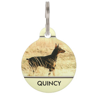Doberman in Dry Reeds Painting Image Pet Tag