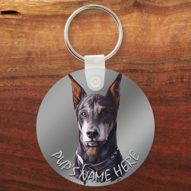 Doberman Key Chain Personalised Dog Art Gifts (Front)
