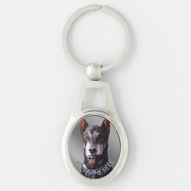 Doberman Key Chain Personalised Dog Art Gifts (Front)