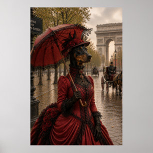 Doberman Lady on the Champs-Élysées – Victorian Pa Poster