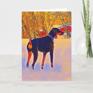 Doberman Late Fall blank greeting card