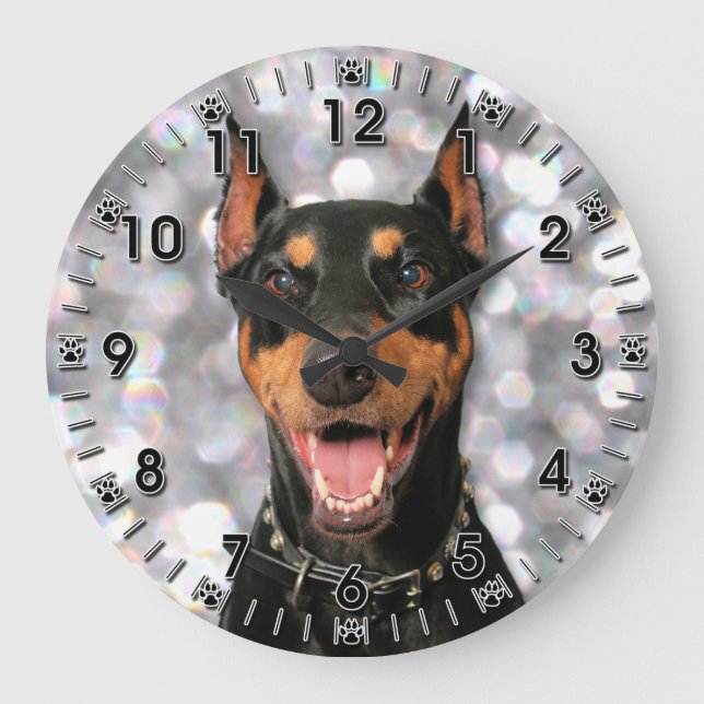 Doberman - Megyan Large Clock (Front)