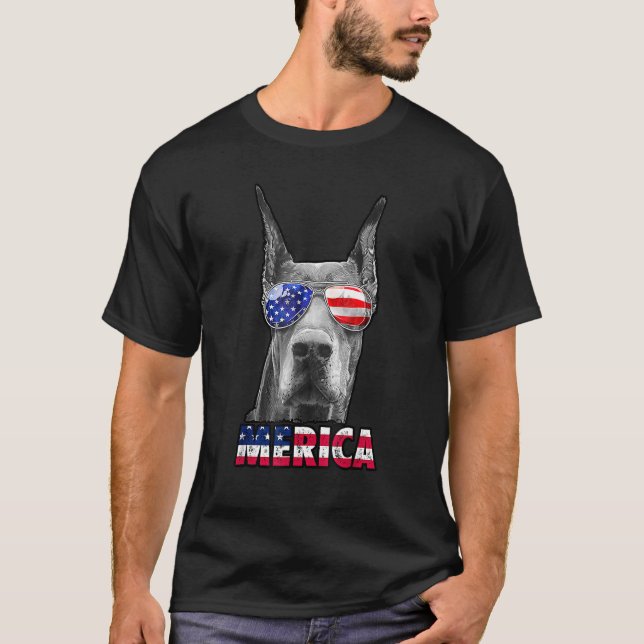 Doberman Merica 4th Of July Dog Wear Sunglass Amer T-Shirt (Front)