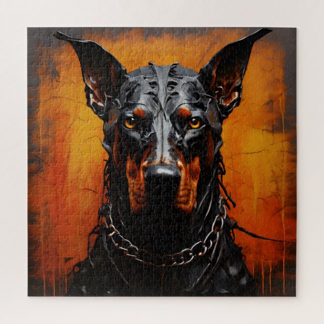 Doberman Metal Art Silhouette Square Jigsaw Puzzle (Vertical)