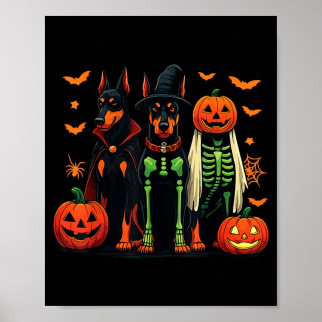 Doberman Mummy Ghost Witch Funny Dog Costume Poster (Front)