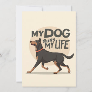 Doberman "My Dog Runs My Life" Retro Sport Art Holiday Card