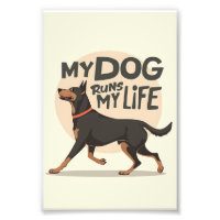 Doberman "My Dog Runs My Life" Retro Sport Art