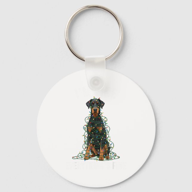 Doberman Nscher Christmas I'm Fine Everything Is F Key Ring (Front)