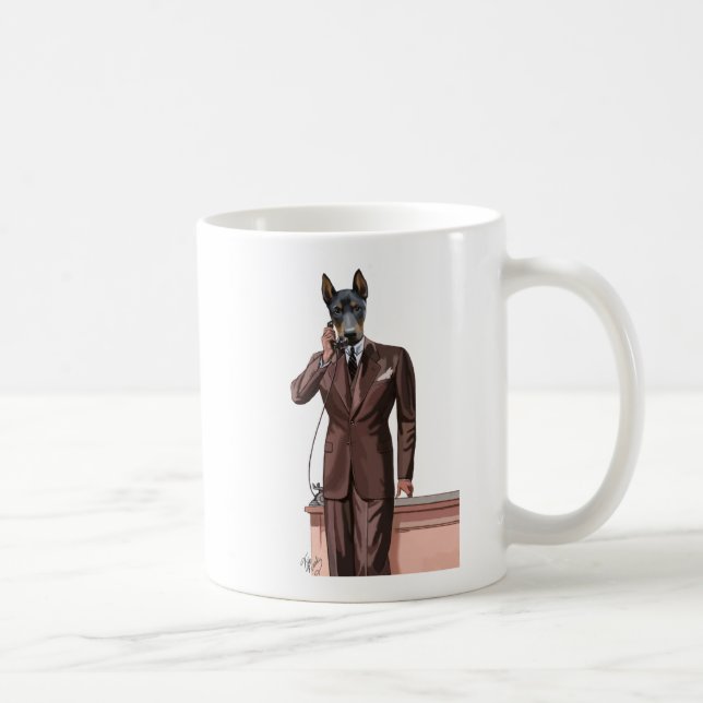 Doberman on Phone Coffee Mug (Right)