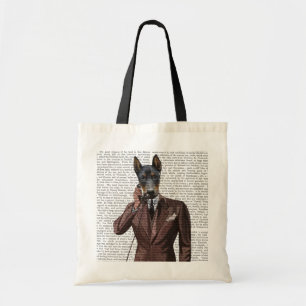 Doberman on Phone Tote Bag