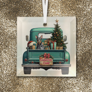 Doberman Pincher Dog Retro Truck Christmas Glass Tree Decoration