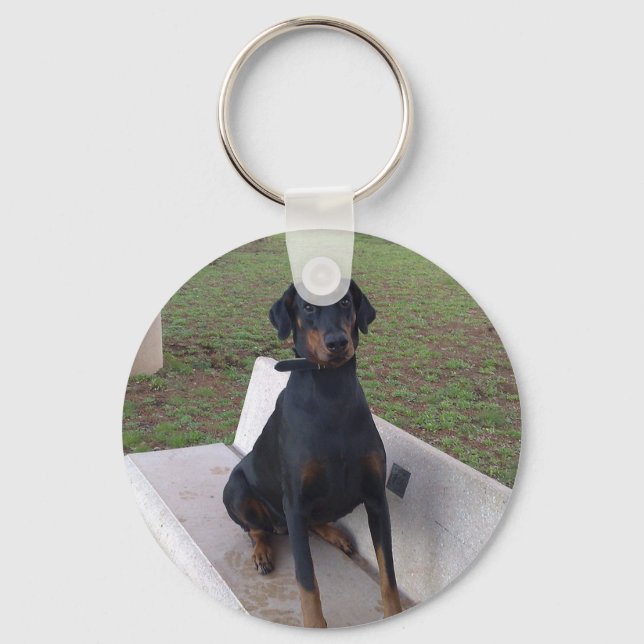 doberman pincher sitting key ring (Front)