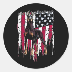 Doberman Pinscher American Flag Usa Awesome  Classic Round Sticker