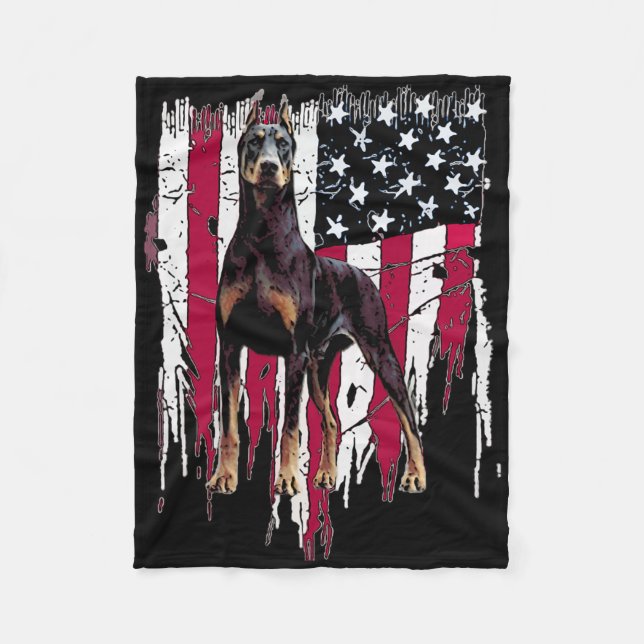 Doberman Pinscher American Flag Usa Awesome  Fleece Blanket (Front)