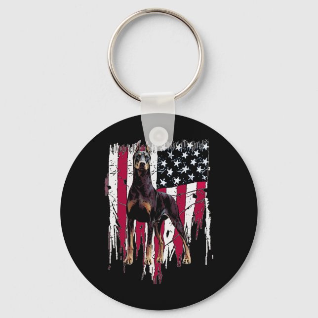 Doberman Pinscher American Flag Usa Awesome  Key Ring (Front)