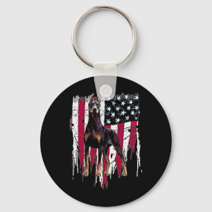 Doberman Pinscher American Flag Usa Awesome  Key Ring