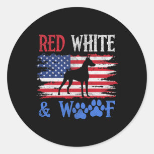 Doberman Pinscher American Flag Usa Red White And  Classic Round Sticker