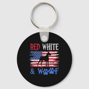 Doberman Pinscher American Flag Usa Red White And  Key Ring