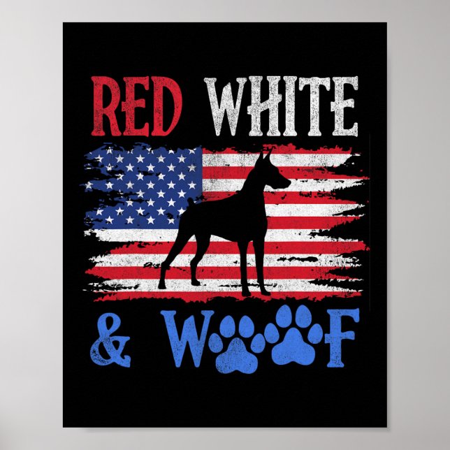 Doberman Pinscher American Flag Usa Red White And  Poster (Front)