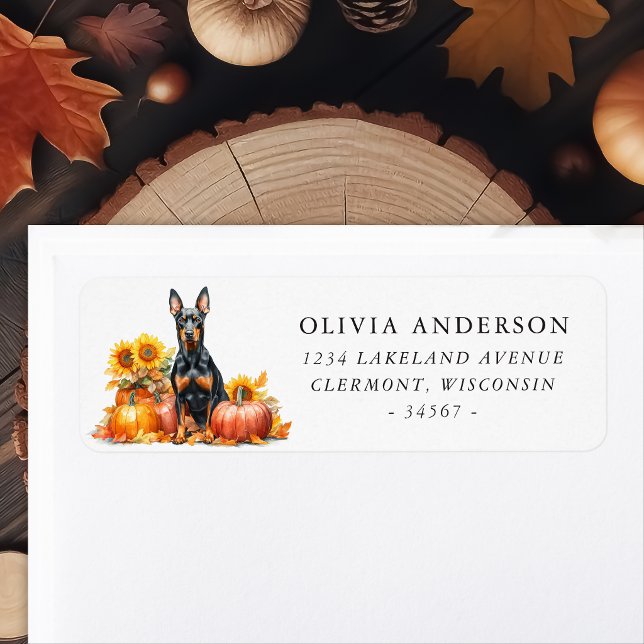 Doberman Pinscher Autumn Pumpkin Return Address Label (Creator Uploaded)