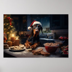 Doberman Pinscher Baking Christmas Cookies Poster