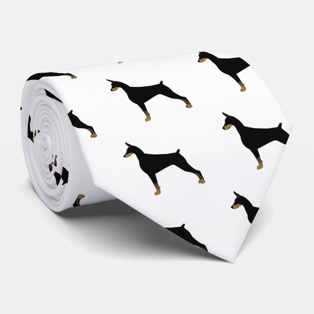 Doberman Pinscher Basic Dog Breed Illustration Tie (Rolled)