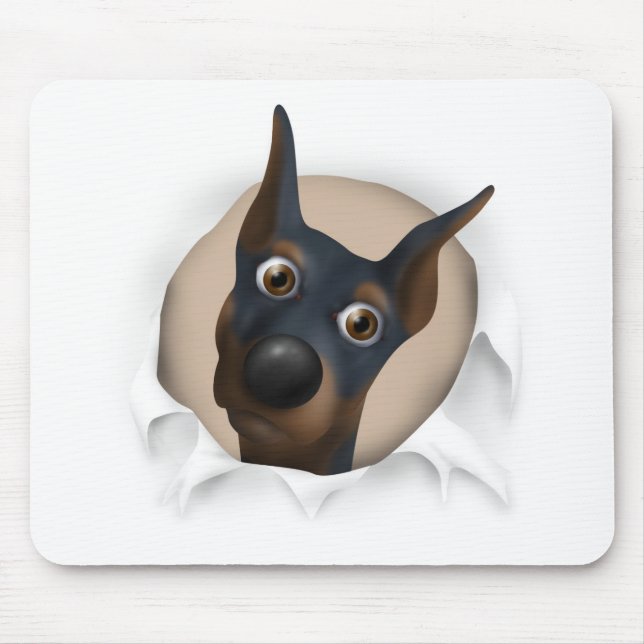 Doberman Pinscher (Black and Tan) Busting Out Mouse Pad (Front)