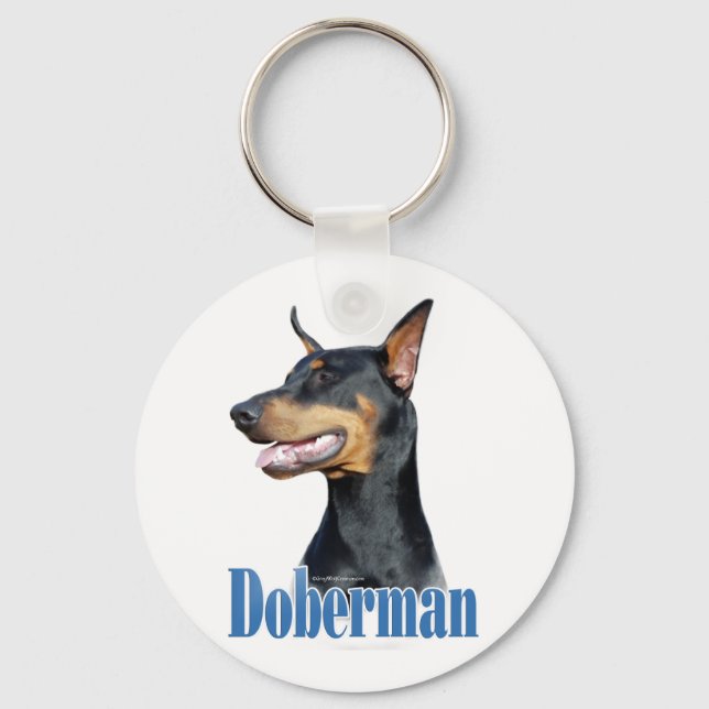 Doberman Pinscher (black) Name Key Ring (Front)
