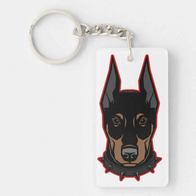 Doberman Pinscher Black & Red Dobermann Key Ring (Front)