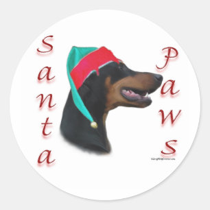 Doberman Pinscher (blk) Santa Paws Classic Round Sticker