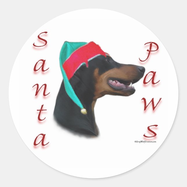 Doberman Pinscher (blk) Santa Paws Classic Round Sticker (Front)
