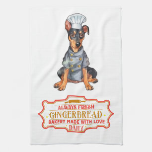 Doberman Pinscher Chef Baking Gingerbread Tea Towel