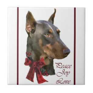 Doberman Pinscher Christmas Ceramic Tile