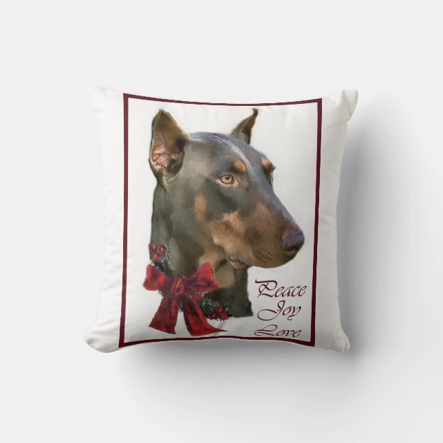 Doberman Pinscher Christmas Cushion (Front)