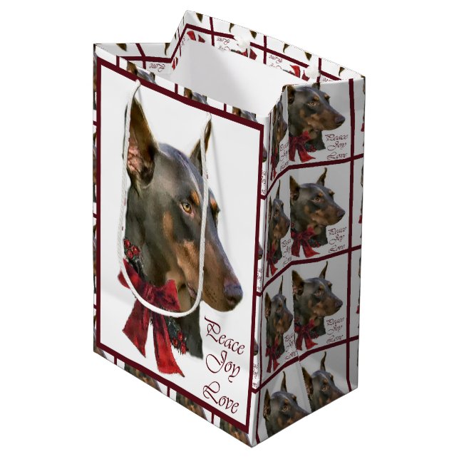 Doberman Pinscher Christmas Medium Gift Bag (Front Angled)