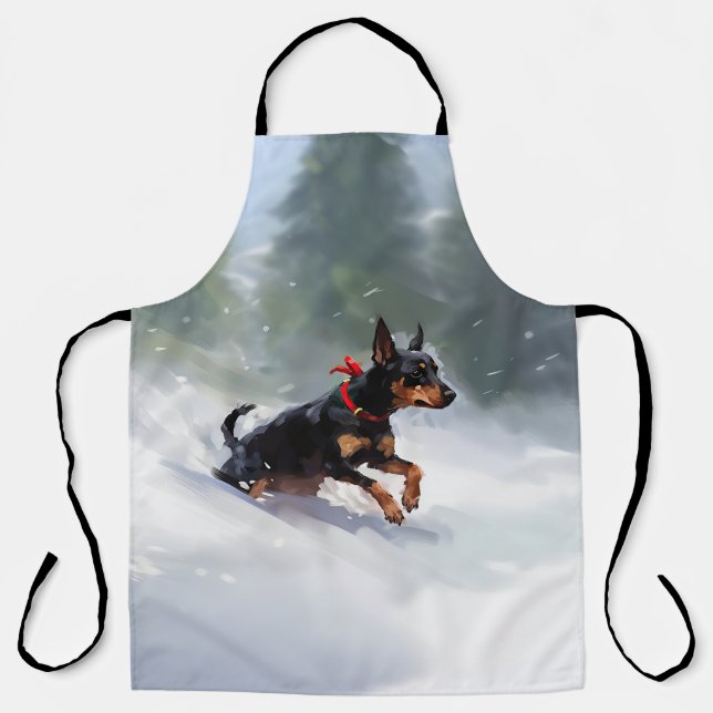 Doberman Pinscher Christmas snow winter Apron (Front)