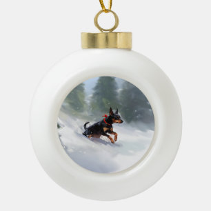 Doberman Pinscher Christmas snow winter Ceramic Ball Christmas Ornament