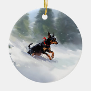 Doberman Pinscher Christmas snow winter Ceramic Ornament
