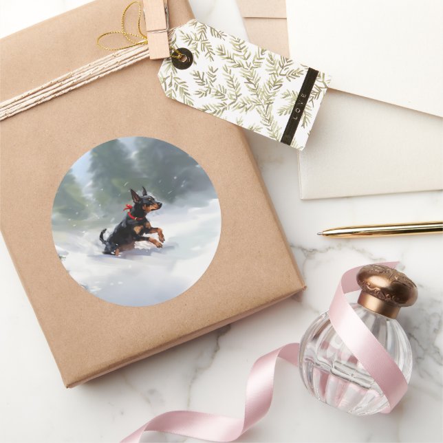 Doberman Pinscher Christmas snow winter Classic Round Sticker (Gifting)