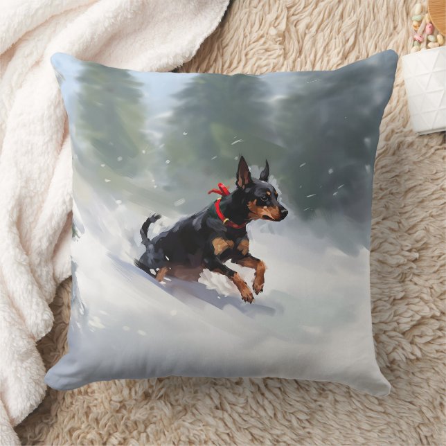 Doberman Pinscher Christmas snow winter Cushion (Blanket)