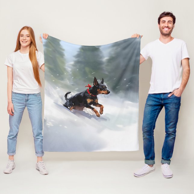 Doberman Pinscher Christmas snow winter Fleece Blanket (In Situ)