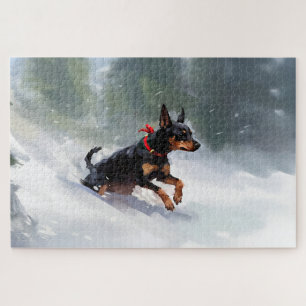 Doberman Pinscher Christmas snow winter Jigsaw Puzzle