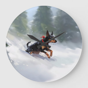 Doberman Pinscher Christmas snow winter Large Clock