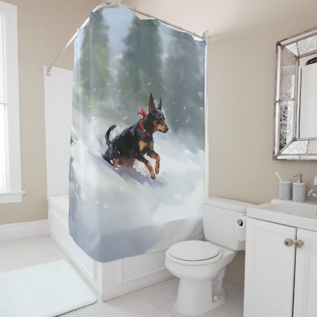 Doberman Pinscher Christmas snow winter Shower Curtain (In Situ)