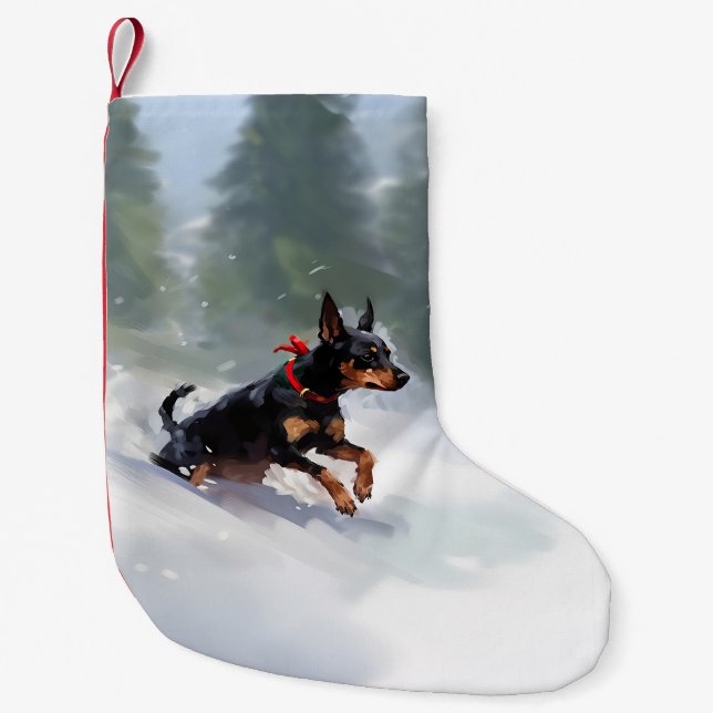 Doberman Pinscher Christmas snow winter Small Christmas Stocking (Front)