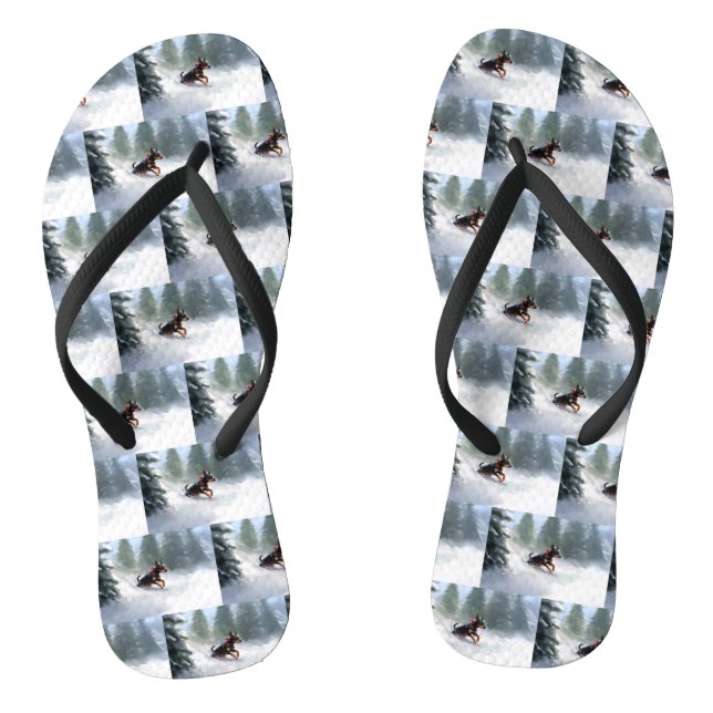 Doberman Pinscher Christmas snow winter Thongs (Footbed)