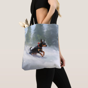 Doberman Pinscher Christmas snow winter Tote Bag