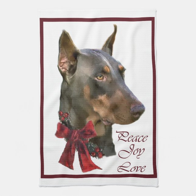 Doberman Pinscher Christmas Tea Towel (Vertical)