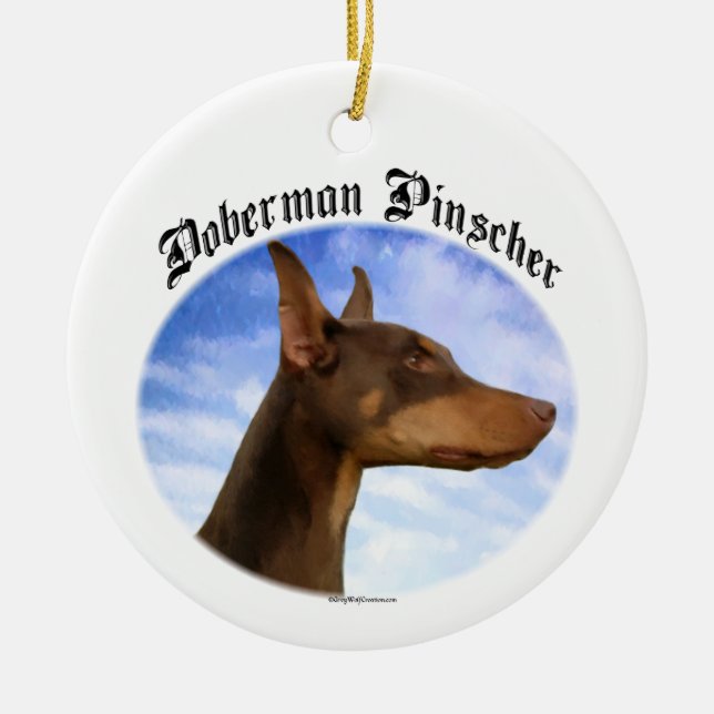 Doberman Pinscher Clouds Keychain Ceramic Ornament (Front)