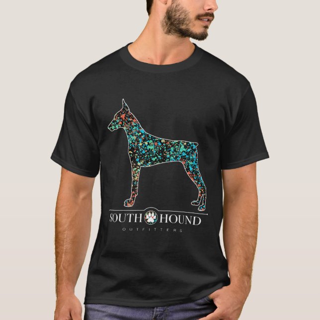 Doberman Pinscher Colourful Paint Splatter Dog T-Shirt (Front)